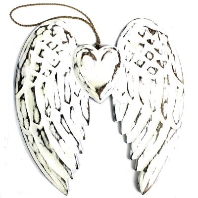 AWL-02 - Doppia ala d'angelo e cuore realizzati a mano - 24 cm - Venduto in 1x unità/i per esterno