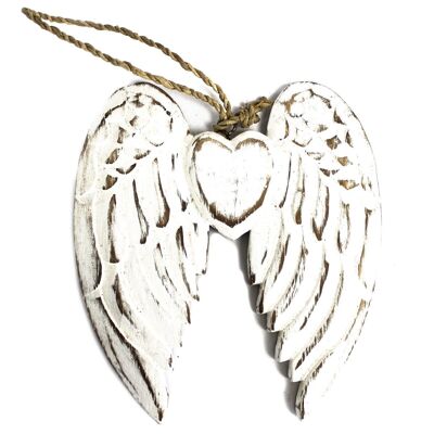 AWL-05 - Hand Crafted Small Double Angel Wing & Heart - 15cm - Sold in 1x unit/s per outer