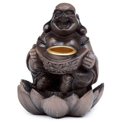 BackF-43 - Wood Effect Lucky Buddha Backflow Incense Burner - Sold in 3x unit/s per outer