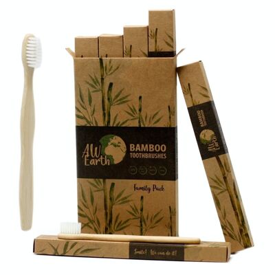 BamTB-01 - Cepillo de dientes de bambú - Blanco - Paquete familiar de 4 - Med Soft - Vendido en 4x unidad/es por exterior