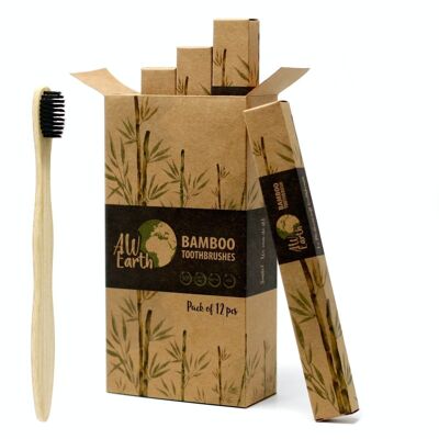BamTB-02 – Bambus-Zahnbürste – Anthrazit, mittelweich – Verkauft in 12 Einheiten pro Außenhülle