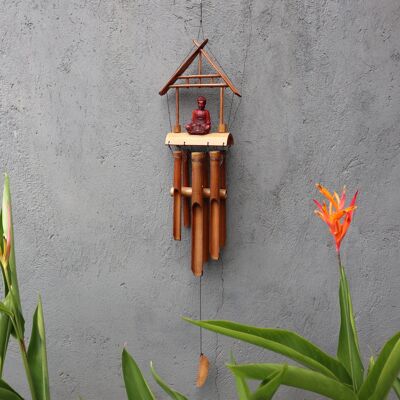BBamC-11 - Carillon en bambou - Finition naturelle - Bouddha marron 6 tubes - Vendu en 1x unité/s par extérieur