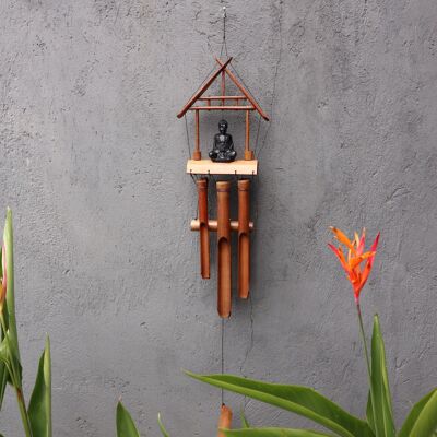 BBamc-12 - Bamboo Windchime - Natural finish -Black Buddha 6 Tubes - Sold in 1x unit/s per outer