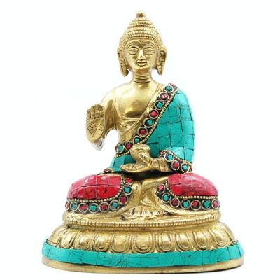 BBFG-01 - Statuetta di Buddha in ottone - Benedizione - 15 cm - Venduto in 1x unità/i per esterno