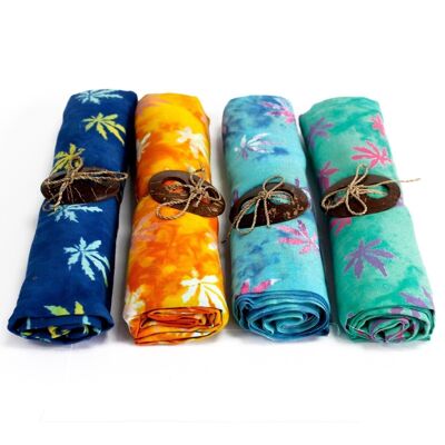 BBP-04 - Bali Block Print Sarong - Feuilles Tropicales (4 Couleurs Assorties) - Vendu en 4x unité/s par extérieur