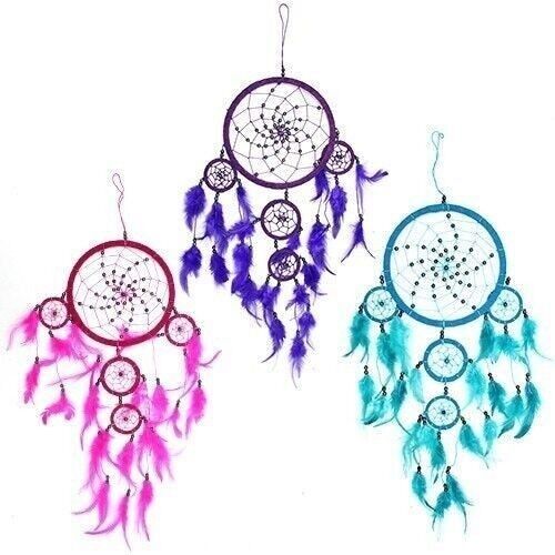 BDC-12 - Bali Dreamcatchers - Large Round - Turq/Pink/Purp - Sold in 3x unit/s per outer