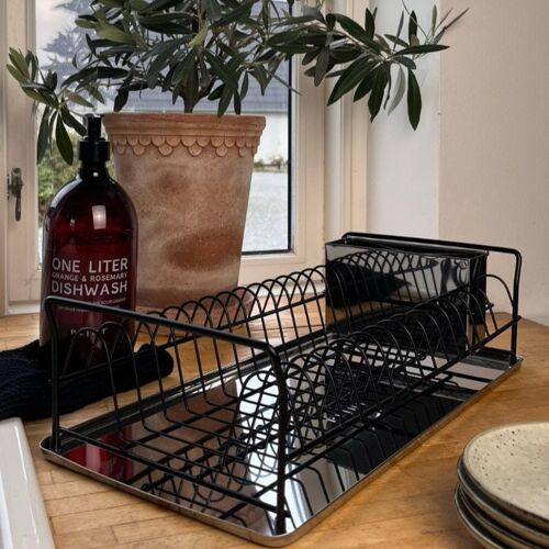 Dish rack black - with cutlery holder