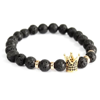 Boho-06 - Gold Crown / Lava Stone - Gemstone Bracelet - Sold in 3x unit/s per outer