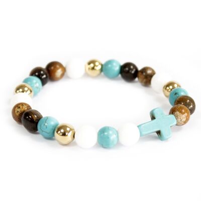 Boho-08 - Turquoise Cross / Royal Beads - Gemstone Bracelet - Sold in 3x unit/s per outer