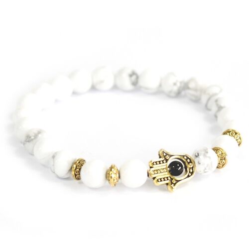Boho-10 - Gold Hamsa / White Stone - Gemstone Bracelet - Sold in 3x unit/s per outer