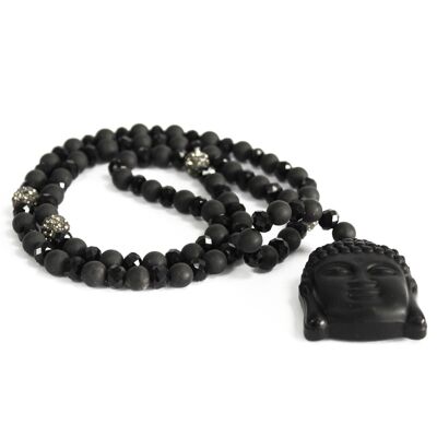 Boho-14 - Buddha / Pietra nera - Collana di pietre preziose - Venduto in 1x unità per esterno