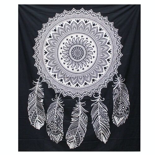 BWCB-01 - B&W Double Cotton Bedspread + Wall Hanging - Dreamcatcher - Sold in 1x unit/s per outer