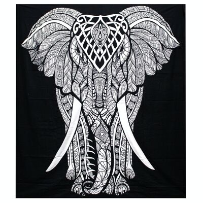 BWCB-02 – B&W Doppel-Tagesdecke aus Baumwolle + Wandbehang – Elefant – Verkauft in 1 Einheit/en pro Außenhülle