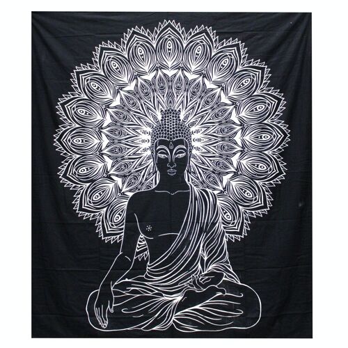 BWCB-03 - B&W Double Cotton Bedspread + Wall Hanging - Buddha - Sold in 1x unit/s per outer