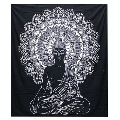 BWCB-03 - Couvre-Lit Double Coton B&W + Tenture Murale - Bouddha - Vendu en 1x unité/s par extérieur