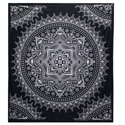 BWCB-05 - B&W Double Cotton Bedspread + Wall Hanging - Lotus Flower - Sold in 1x unit/s per outer