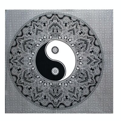 BWCB-07 - B&W Double Cotton Bedspread + Wall Hanging - Ying yang - Sold in 1x unit/s per outer