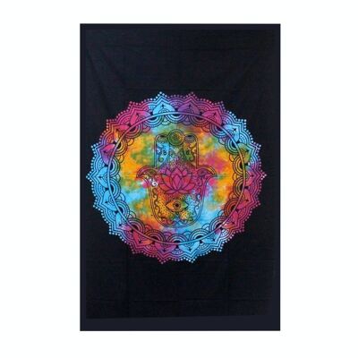 CBWH-10 - Single Cotton Bedspread + Wall Hanging - Black Hamsa - Sold in 1x unit/s per outer