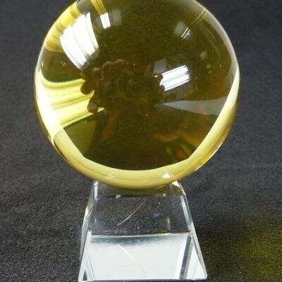 CCball-08 - Boule de Cristal Jaune sur Support 60mm - Vendu en 1x unité/s par extérieur