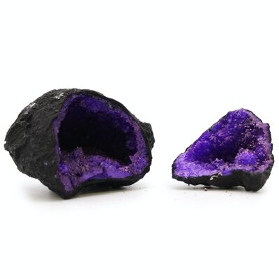 CCGeo-02 - Geodi di calcite colorati 8,5x6 cm - Roccia nera - Viola - Venduto in 1x unità per esterno