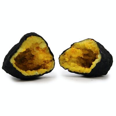 CCGeo-03 - Coloured Calcite Geodes 8.5x6cm- Black Rock - Yellow - Sold in 1x unit/s per outer