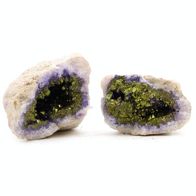 CCGeo-06 - Geodi di calcite colorati 8,5x6 cm - Roccia naturale - Viola e oro - Venduto in 1x unità/i per esterno