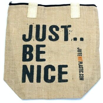 EcoJt-02 - Sac Eco Jute - Just Be Nice - (4 modèles assortis) - Vendu en 4x unité/s par extérieur 5