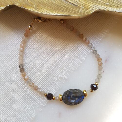 Bracelet Pierre de lune orangée, Labradorite - Nayana