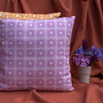 Lilac Shanti print Linen cushion