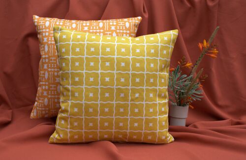 Yellow Padma print Linen cushion