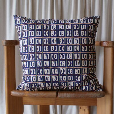Navy Denton linen cushion