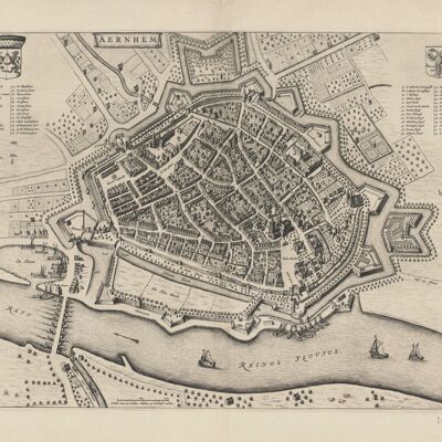 Poster Historische Kaart Arnhem - Stadsplattegrond 1652