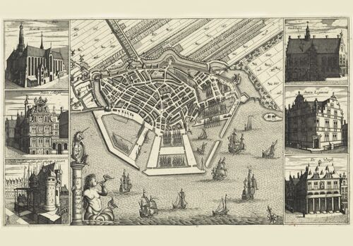 Poster Historische Kaart Hoorn - Stadsplattegrond 1648