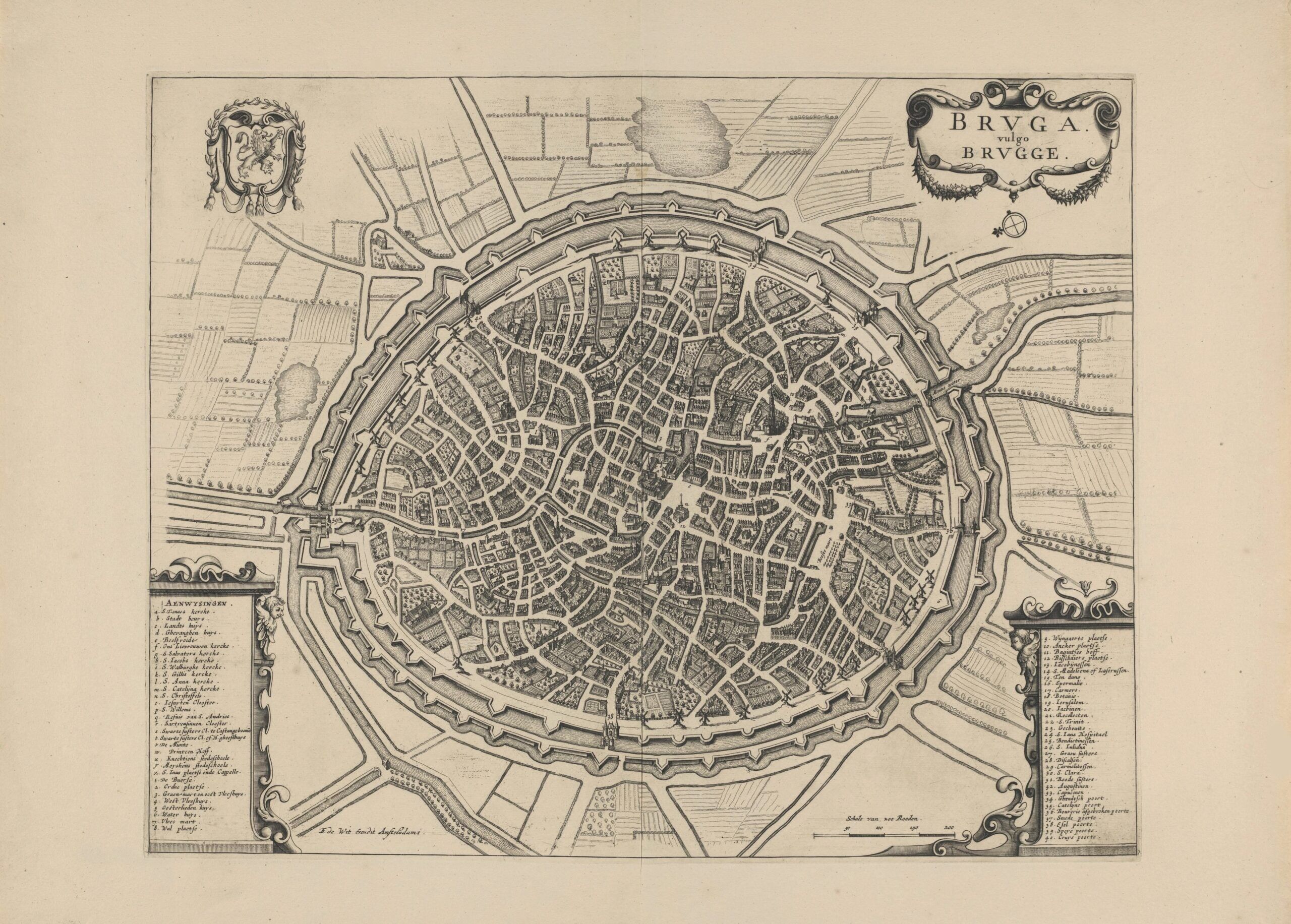 Póster Mapa histórico de Brujas - Mapa de la ciudad 1700