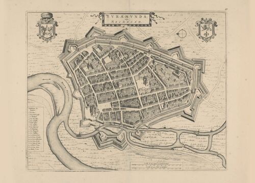 Poster Historische Kaart Roermond - Stadsplattegrond 1652