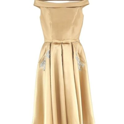 Golden satiny short evening dress