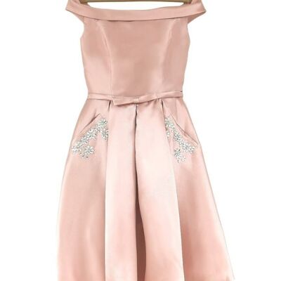 Short satiny evening dress Powder pink