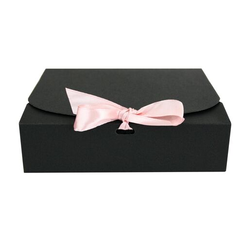 Pack of 12 Black Kraft Box with Baby Pink Bow Ribbon