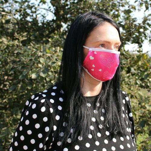 FFM-32 - Reusable Fashion Face Covering - Pink Hearts (Adult) - Sold in 1x unit/s per outer