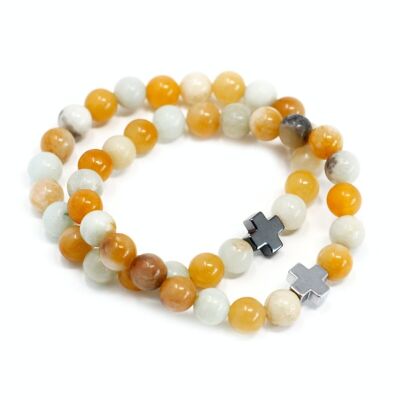 FGB-01 - Set of 2 Gemstones Friendship Bracelets - Loyalty - Amazonite & Yellow Jasper - Sold in 1x unit/s per outer