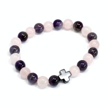 FGB-02 - Ensemble de 2 bracelets d'amitié avec pierres précieuses - Amour - Améthyste et quartz rose - Vendu en 1x unité/s par extérieur 6