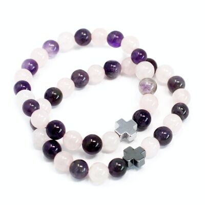 FGB-02 - Set of 2 Gemstones Friendship Bracelets - Love - Amethyst & Rose Quartz - Sold in 1x unit/s per outer