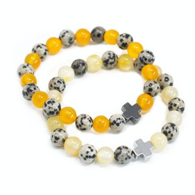 FGB-04 - Set of 2 Gemstones Friendship Bracelets - Protection - Dalmation Jasper & Yellow Agate - Sold in 1x unit/s per outer
