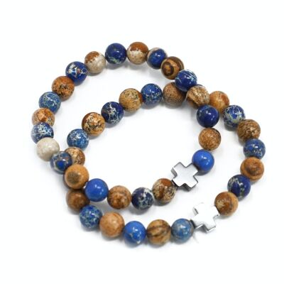FGB-08 - Set of 2 Gemstones Friendship Bracelets - Support - Sodalite & Picturestone - Sold in 1x unit/s per outer