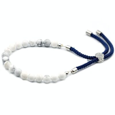 GemSB-04 - Bracelet à cordes marine avec pierres précieuses plaquées argent 925 - Howlite blanche - Vendu en 1x unité/s par extérieur