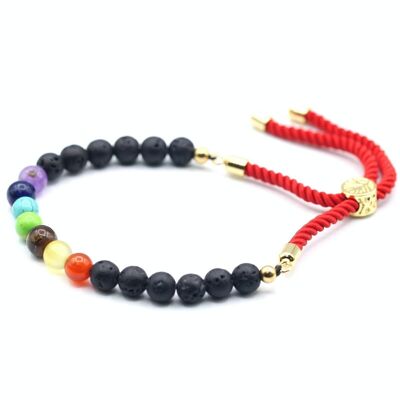 GemSB-05 - Pulsera de hilo real de piedras preciosas chapada en oro de 18 quilates - Chakra de piedra de lava - Se vende en 1 unidad/es por exterior