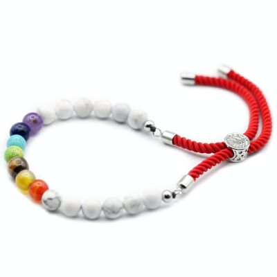 GemSB-06 - Bracciale con cordino rosso reale con pietre preziose placcate in argento 925 - Chakra Howlite bianco - Venduto in 1x unità per esterno