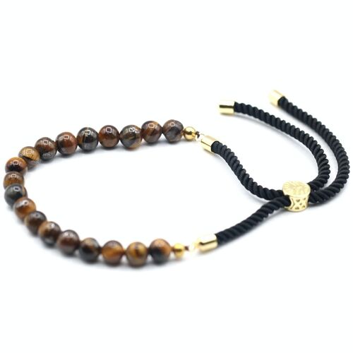 GemSB-07 - 18K Gold Plated Gemstone Black String Bracelet - Tiger Eye - Sold in 1x unit/s per outer