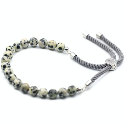 GemSB-08 - 925 Silver Plated Gemstone Charcoal String Bracelet - Dalmation Jasper - Sold in 1x unit/s per outer