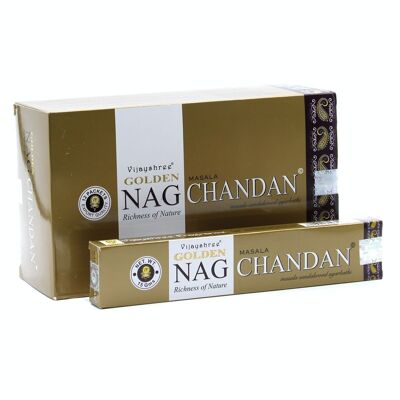 GoldNCi-02 – 15 g Golden Nag – Chandan-Räucherstäbchen – Verkauft in 12 Einheiten pro Hülle